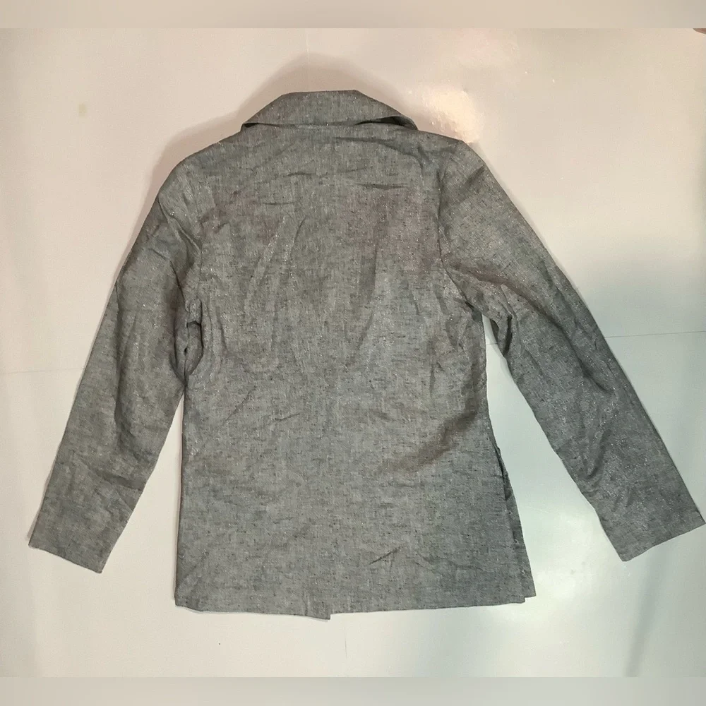 A New Day silver sparkle button in front Pockets Linen Cotton blazer size S - Picture 7 of 10
